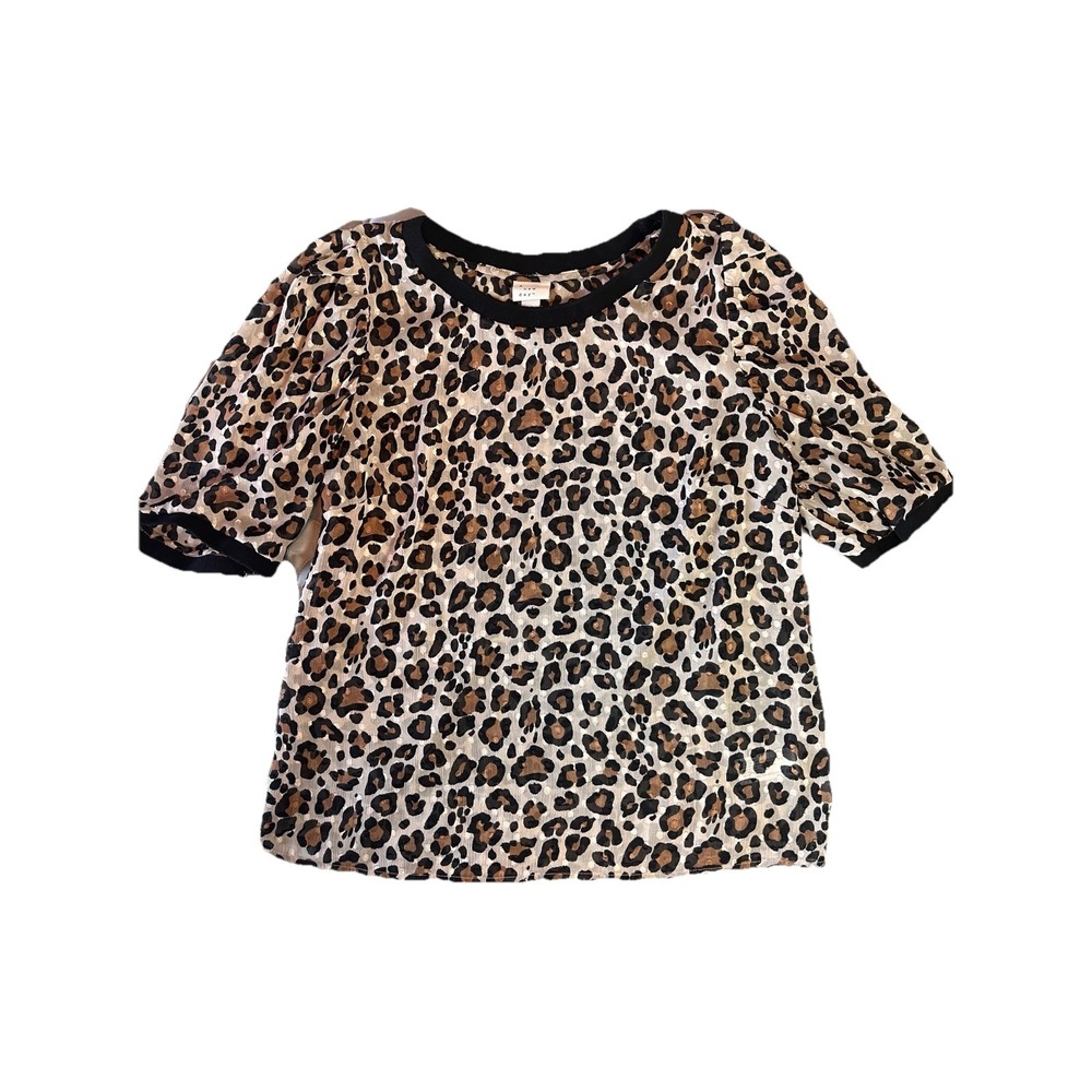 A New Day Women's Size Med Brown Animal Print Short Sleeve Pullover Blouse